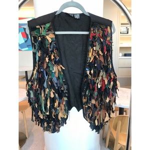 Vintage 1980s AJNY Multicolor Leather Fringe Biker/Hippie Vest
